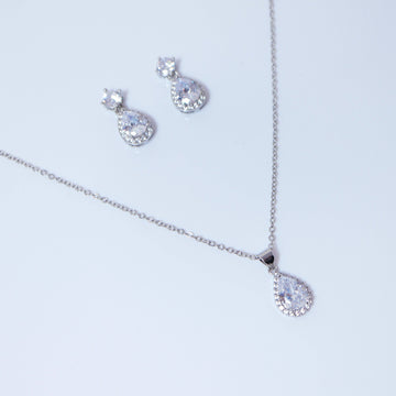 Swarovski Crystal Sterling Silver Dainty Teardrop Necklace And Earrings Set , Bridal Jewelry, Statement Earrings Cz, Necklace Set